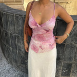 SHOPMOCHO- Women Summer Vintage y2k Aesthetic Crop Tops Floral Print Boho Sleeveless Spaghetti Strap Mesh See Through Coquette Tanks Camis