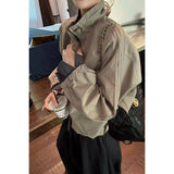 Shopmocho Plaid Bomber Jacket Women European Style Stand Collar Oversized Coat Y2K Casual Loose Fit Splicing Jacket Streetwear Outerwear