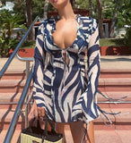 Shopmocho Yiiciovy Women's Sexy Blue Striped See-through Bikini Cover-Ups Lace Up V-neck Beachwear Bathing Dress Cover-Ups Swimwears 2025