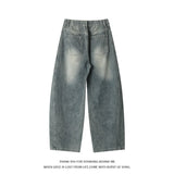 SHOPMOCHO Plus Size Men's Curved Denim Jeans Retro High Street Washed Splice Loose Floor-Length Baggy Streetwear Trousers