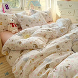 SHOPMOCHO Fashion Floral Duvet Cover Set with Flat Sheet Pillowcase No Filler Girls Twin Full Queen Size Korean Soft Bedding Set
