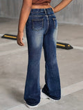 SHOPMOCHO Girls' School-Style Fashion Wide-Leg Jeans, Elastic Waist and Comfortable Fabric, Suitable for All Seasons to Wear.