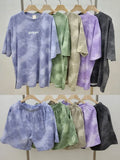 Shopmocho Women T-Shirt Shorts Suit Set Casual Tie Dye Loose tshirt and wide leg middle shorts with pockets female Soft Summer Shorts Sets