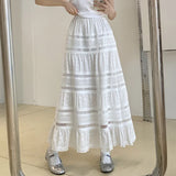 Shopmocho Embroidery Eyelet Cut-out Maxi Skirt White Cotton Semi Sheer Flowy Long Skirt Women Boho Summer Vacation Fairycore Outfit