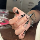 SHOPMOCHO Europe America Spice Girl Handmade Long Square Stilettos Fake Nails Metal Rivet Chain Flowers Lips Bowknot Diamond Press On Nail
