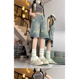 SHOPMOCHO Casual Floral Print Loose Wide Leg Womens Jeans New American Retro Star Design Straight Leg Comfort Stretch Soft Denim Shorts