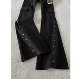 SHOPMOCHO Autumn American Retro Dark Gothic Jeans Women High-street Mid-rise Rivet-decorated Flared Pants Y2K 2000s Aesthetic Cargo Pants