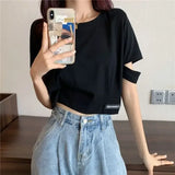 SHOPMOCHO New Style Sensible Design Short Sleeve Women's T-Shirt Summer Korean Trendy Niche Cropped High-Waisted Exposed Midsection Loose-