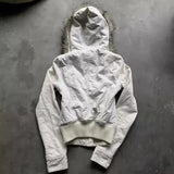 SHOPMOCHO Gothic Y2K Vintage Fur Lined Hooded Jacket Womens White Button Zipper Coat with Faux Fur Trim Fashion Casual Warm Coats