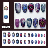 SHOPMOCHO 24pcs Y2k Almond Fashion Fake Nails Moon Star Style Swan Pattern Sweet Cool Press On Nails Full Cover Detachable False Nail