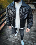 SHOPMOCHO Y2k Gothic Punk Leather Jacket Hip Hop Punk Pattern Embroidered Motorcycle Jacket Fashionable and Simple Streetwear Zipper Coat