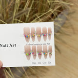 SHOPMOCHO Sweet Lovely Cartoon Bear Long Coffin Stiletto Fake Nails Bowknot Pearl Diamond Flowers Cat Eyes Wearable Fake Nails