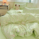 SHOPMOCHO Green Floral Bedding Set Ins Fashion Twin Full Queen Size Duvet Cover No Filler Flat Sheet Pillowcase Girl Home Totel Bed Linens