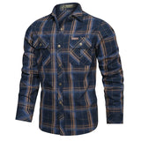 SHOPMOCHO Spring and Autumn New Pure Cotton Plaid Long Sleeve Military Quick-drying Versatile Shirt Men's Casual Tactical Cargo Shirt