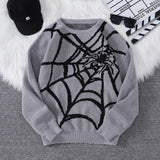 SHOPMOCHO New Popular Autumn and Winter Spider Web Jacquard Pattern Pullover Sweater Casual Round Neck Knitted Men's Pullover