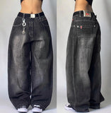 SHOPMOCHO American Vintage New Pattern Printing Black Baggy Jeans Men Y2K Gothic Harajuku Hip Hop Popular Casual Joker Wide-leg Pants