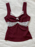 SHOPMOCHO Y2K summer fashion new patchwork lace bow decoration pure desire vest, versatile top for wearing outside