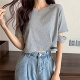 SHOPMOCHO New Style Sensible Design Short Sleeve Women's T-Shirt Summer Korean Trendy Niche Cropped High-Waisted Exposed Midsection Loose-