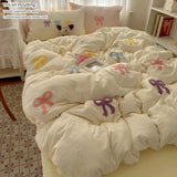 SHOPMOCHO 3 Piece Sheet Set Chut bowknot embroidery duvet cover Set ， comfortable Bedding Set Bedspread for All Season