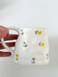 Shopmocho Retro floral cup, ceramic cup, hand-squeezed irregular cup, coffee cup, milk cup, water cup, high-value cup
