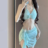 Shopmocho 3 Piece Pearl Fringe Bikini Set Women's Separate Swimsuit Slimming Bathing Suit for Hot Spring Vacation Style Beach Pool Party