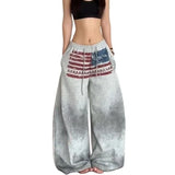 SHOPMOCHO2025 New Autumn American Design Flame Print Drawstring Wide-leg Casual Sweatpants for Men and Women Loose Pink Fashion Trousers
