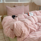 SHOPMOCHO 1pc Korean Cotton Pink Stripes Duvet Cover 150x200 Size Girl's Room housse de couette Skin friendly Breathable Comforter Sets