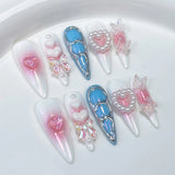 SHOPMOCHO Handmade Press on Nails Punk Cool Black Star Crocodile pattern False Nails Heavy Metal European Black Almond Fake Nail Patches
